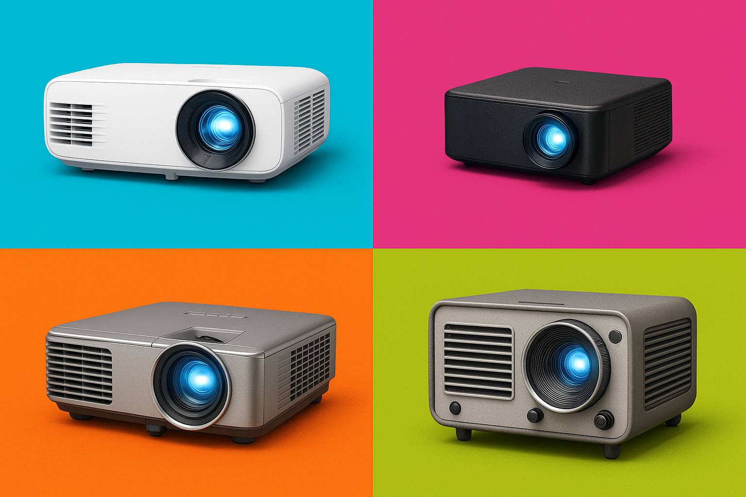 make colorfull back ground devided in 4 equal squars with the same projectors